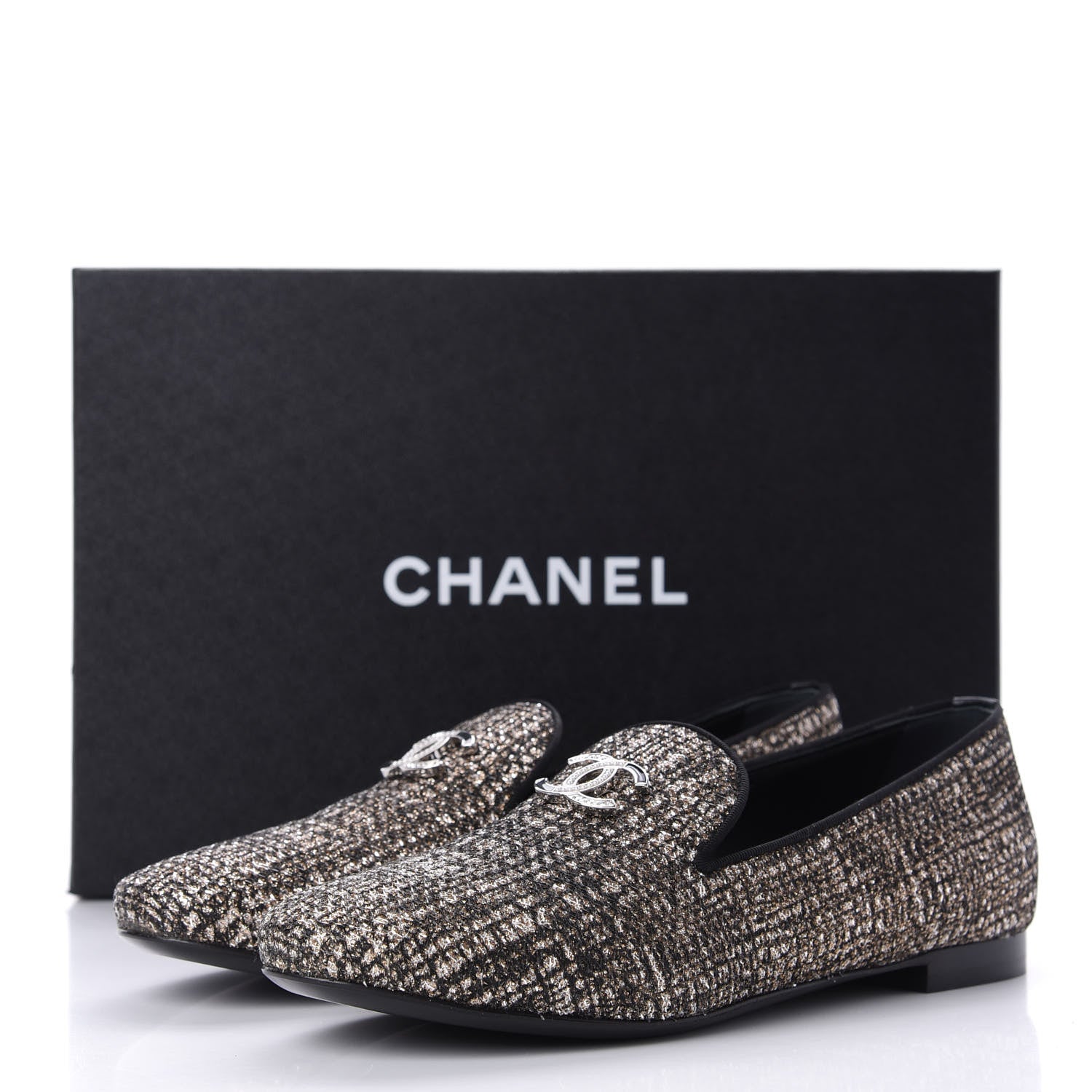 Chanel Fantasy Fabric Grosgrain CC Mocassin Loafers 37 Pink Black 12 of 12