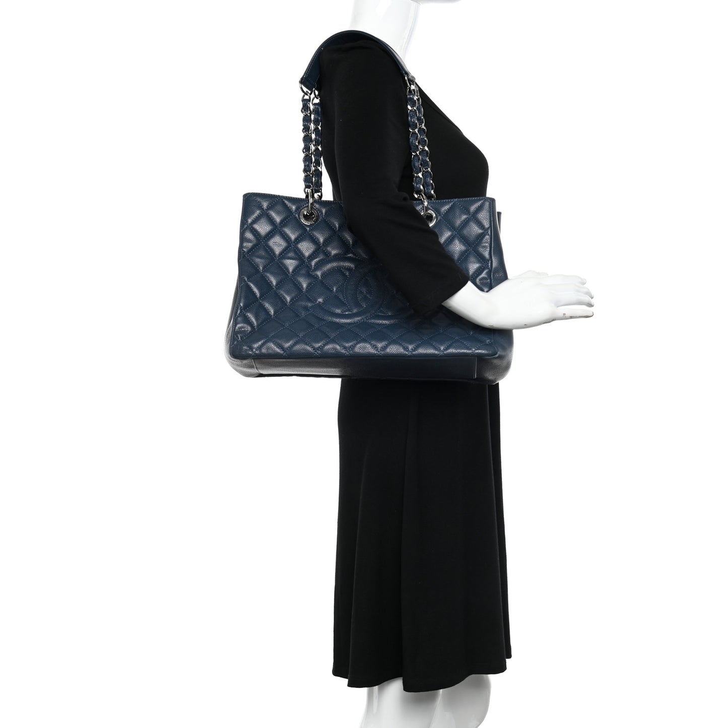 Caviar Quilted Grand Shopping Tote GST Dark Blue