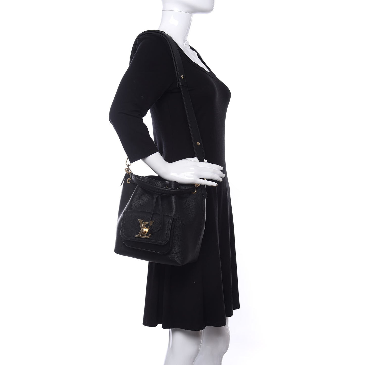 Calfskin Lockme Bucket MM Black