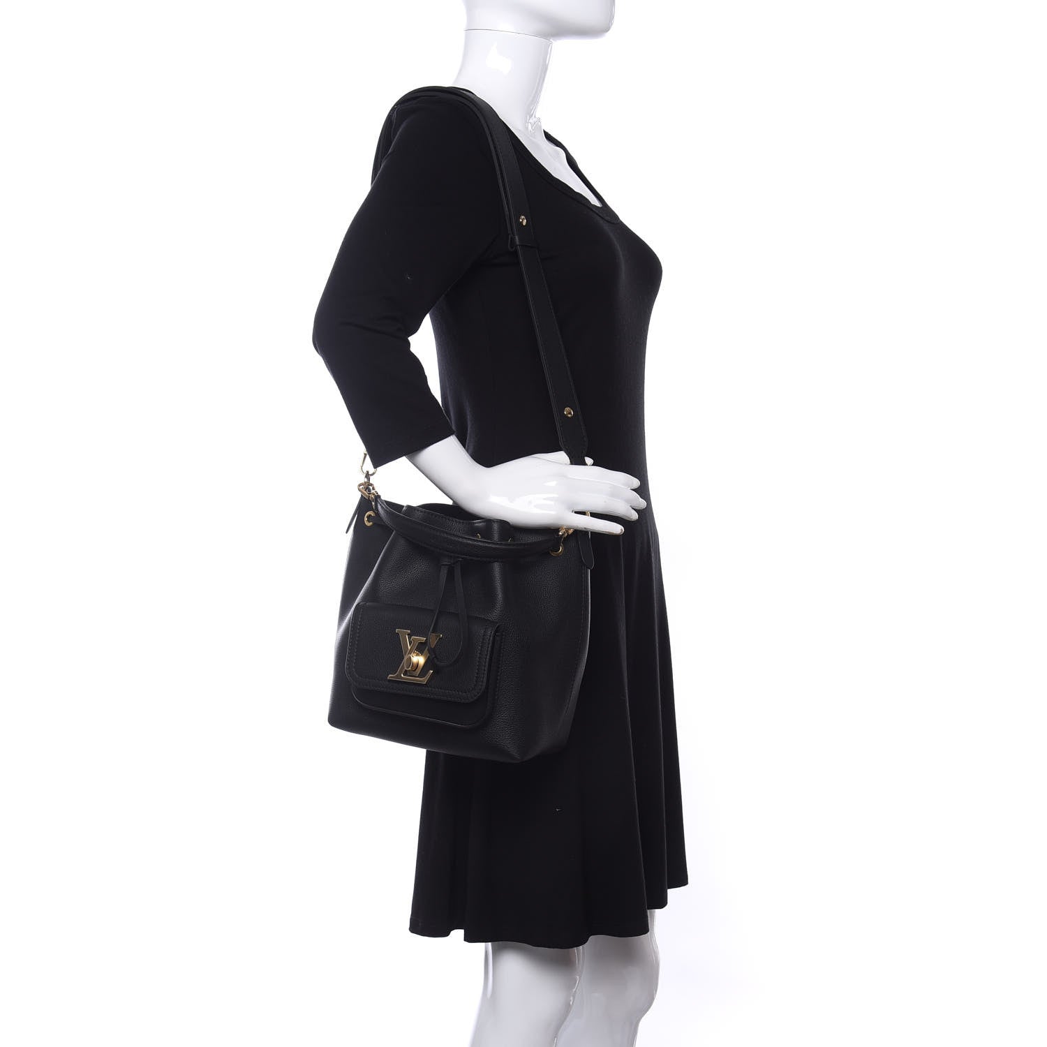 Louis Vuitton Calfskin Lockme Bucket MM Black 2 of 11