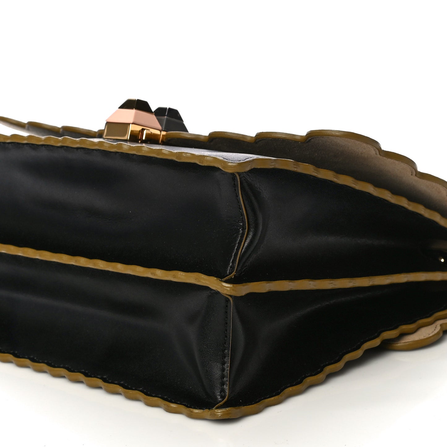 Vitello Liberty Scalloped Studded Kan I Shoulder Bag Black