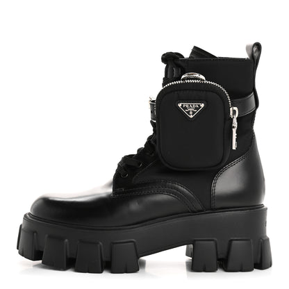 Prada Spazzolato Rois Re-Nylon Metal Triangle Logo Monolith Pouch Pocket 55mm Boots 37 Black 1 of 16