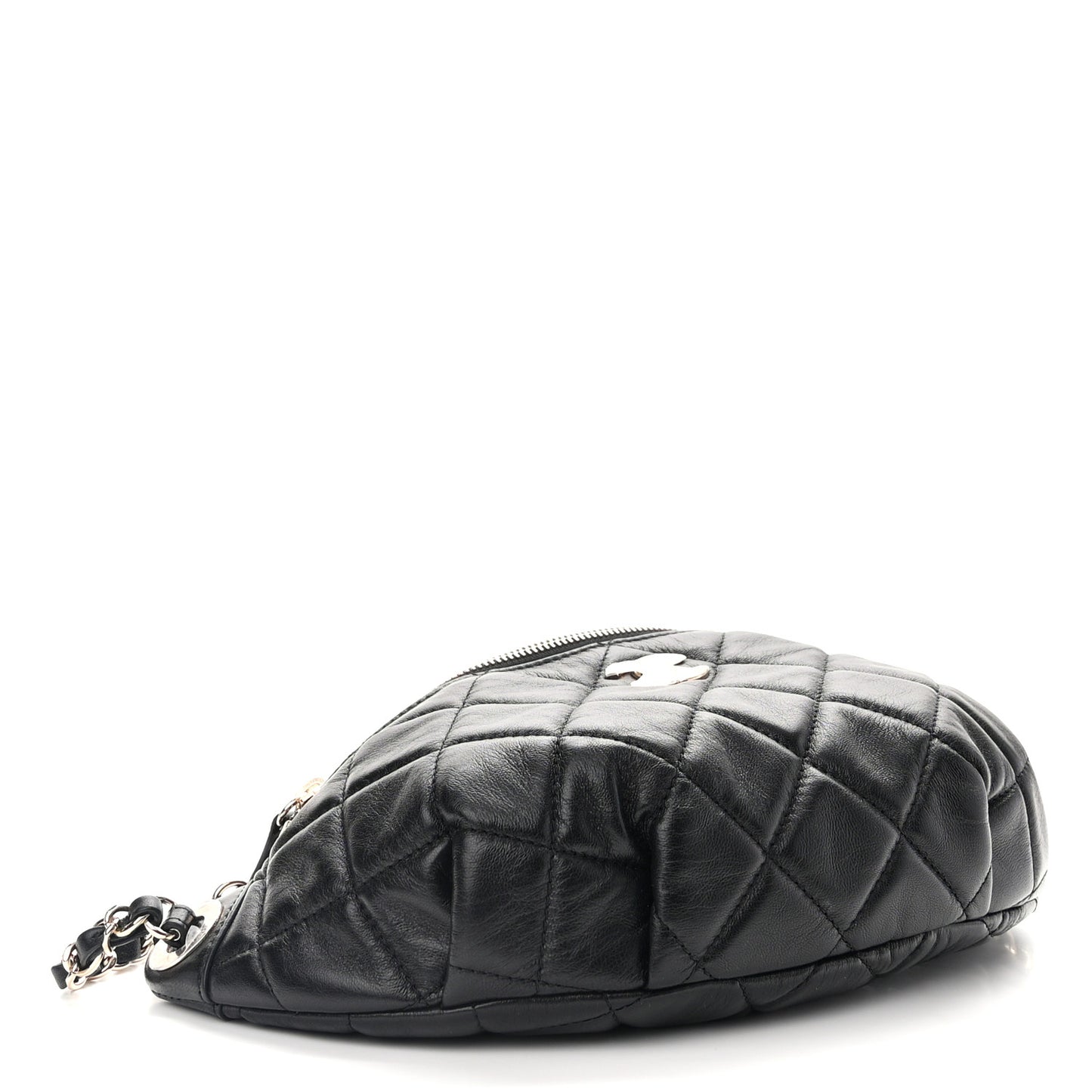 Lambskin Quilted Waist Bag Fanny Pack Black