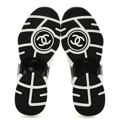 Chanel Mesh Suede Grained Calfskin Womens CC Sneakers 38.5 White Black 6 of 10