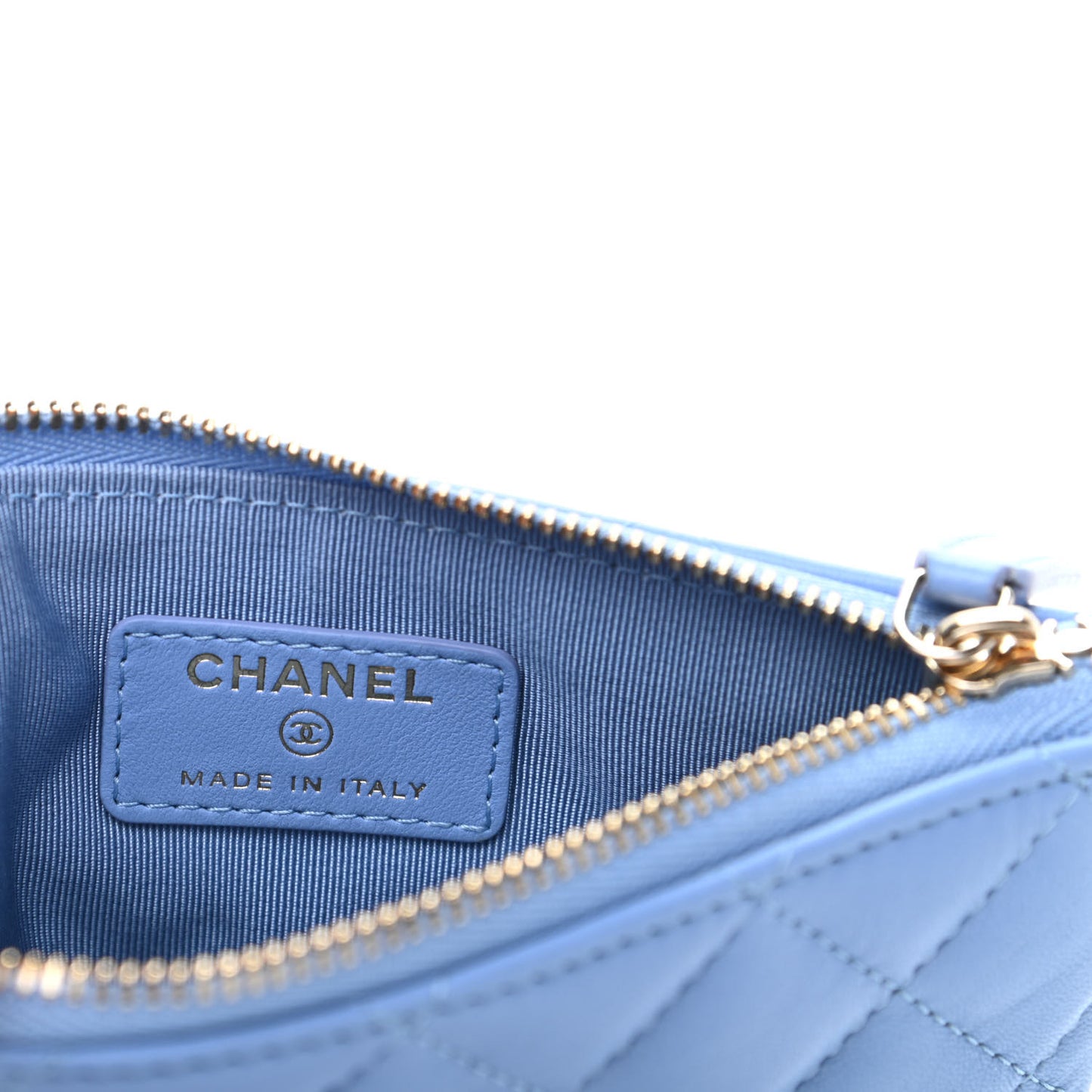Lambskin Quilted Small Cosmetic Case Light Blue