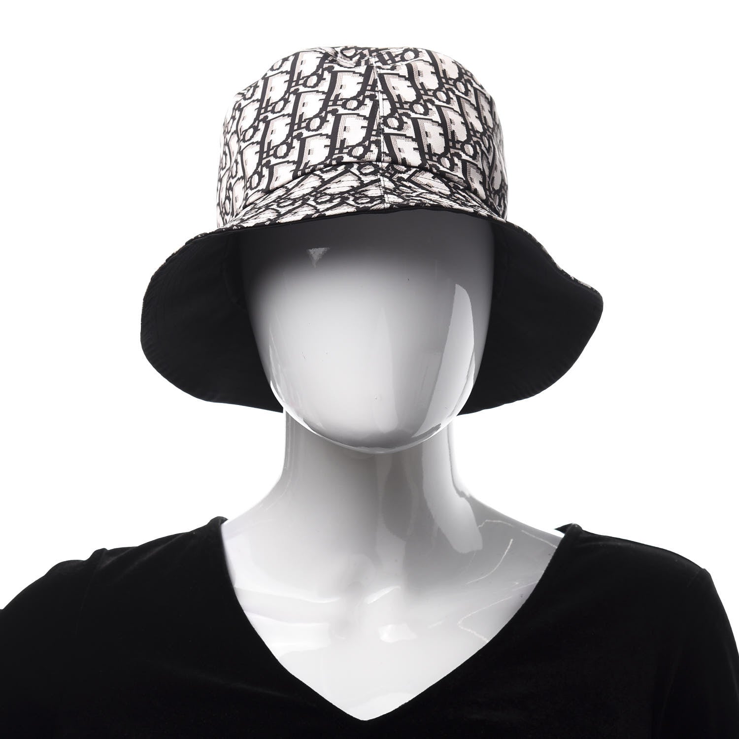 Christian Dior Polyester Cotton Oblique Teddy-D Brim Bucket Hat 58 Black 2 of 12