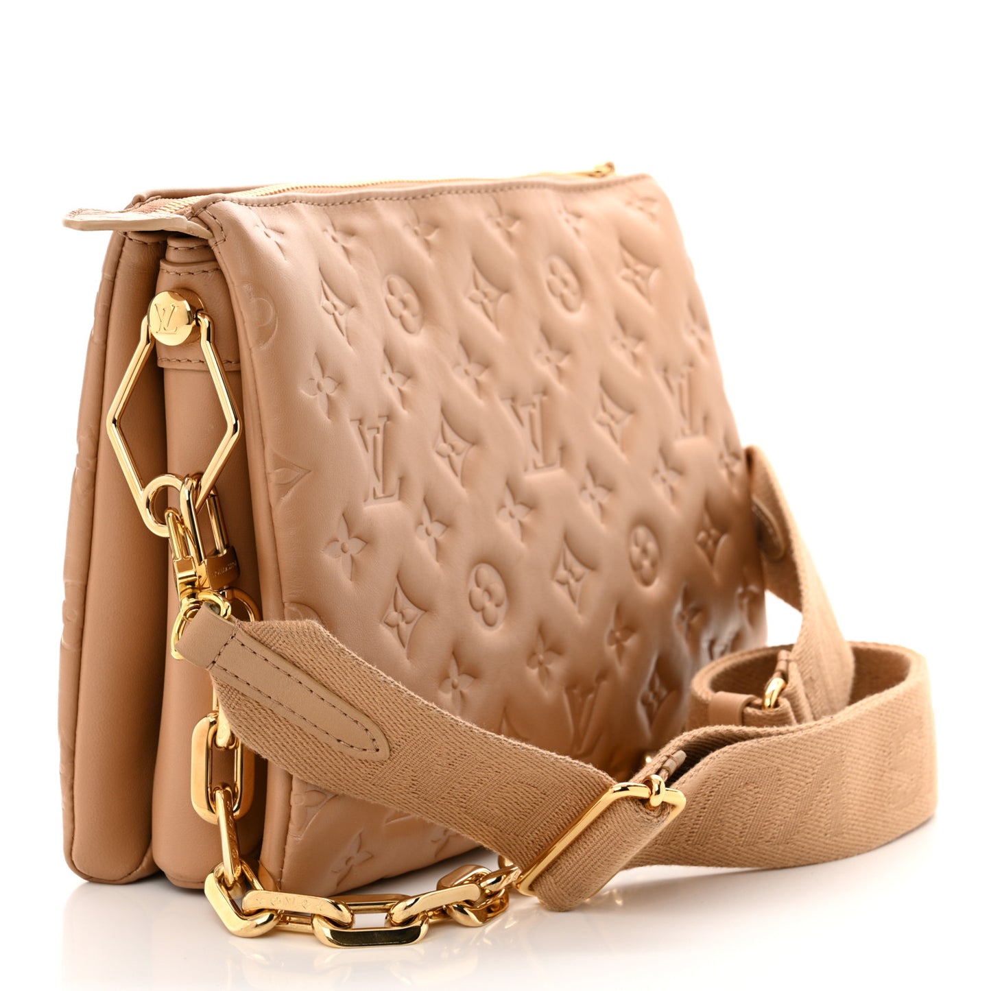 Lambskin Embossed Monogram Coussin PM Camel