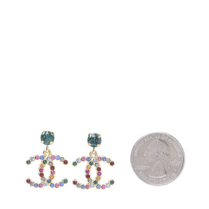 Chanel Crystal CC Drop Earrings Gold Multicolor 2 of 5
