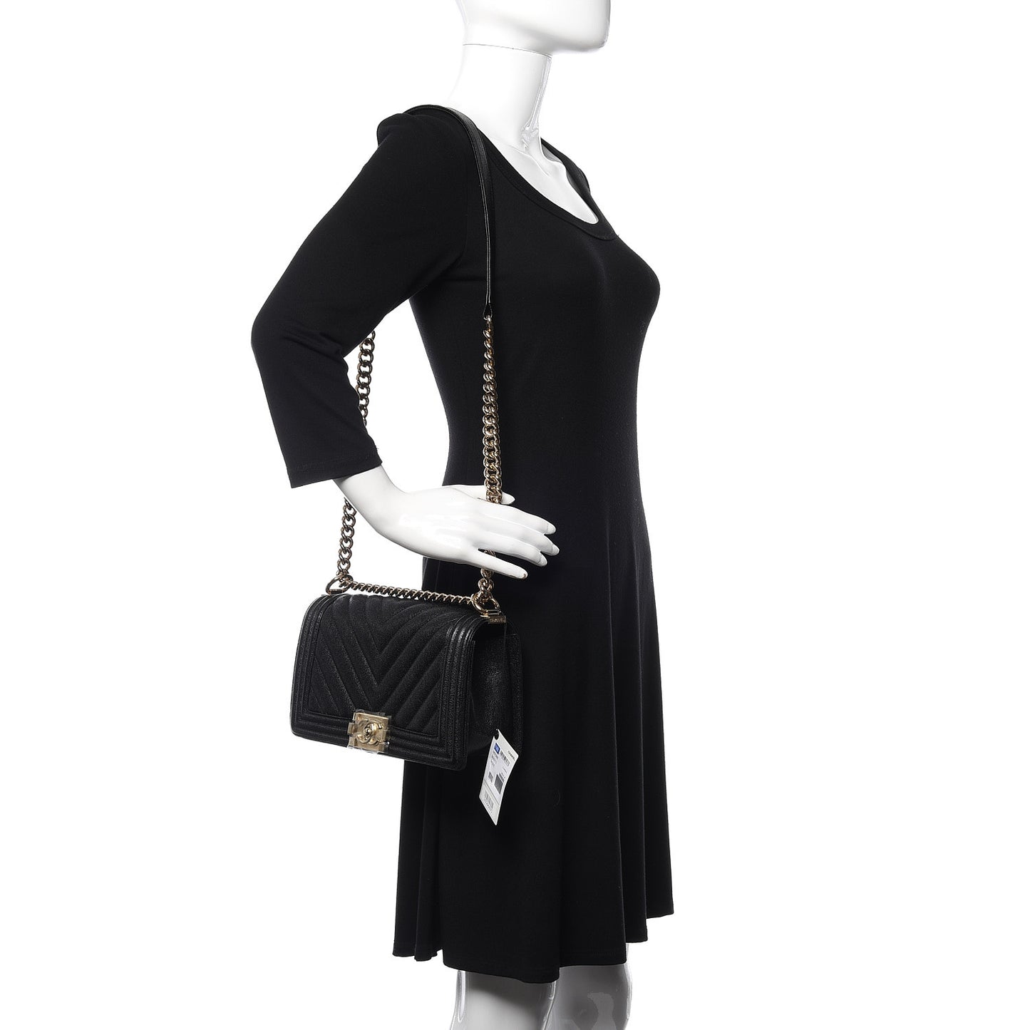 Caviar Chevron Quilted Medium Boy Flap Black