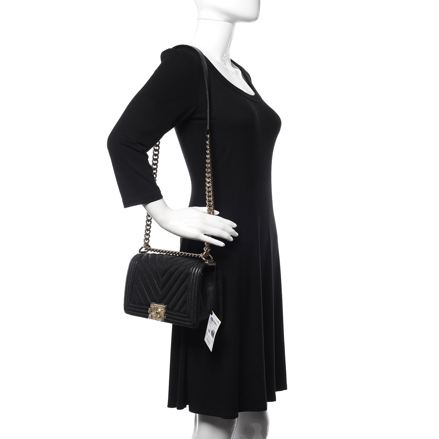 Chanel Caviar Chevron Quilted Medium Boy Flap Black 2 of 11