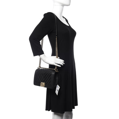 Chanel Caviar Chevron Quilted Medium Boy Flap Black 2 of 11