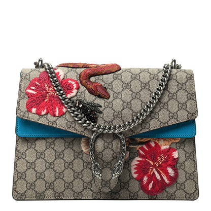 Gucci GG Supreme Monogram Bee Snake Embroidered Medium Dionysus Shoulder Bag Blue 1 of 3