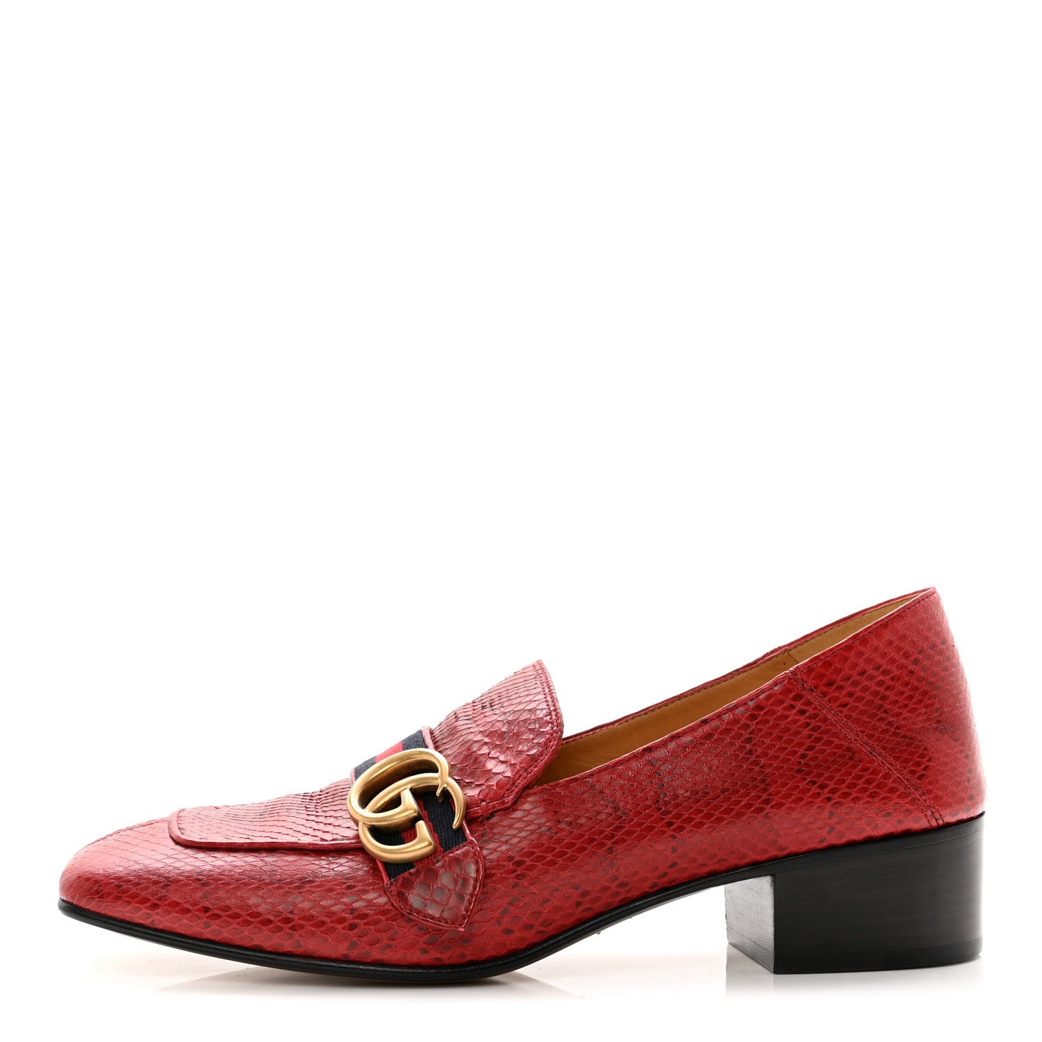 Gucci Elaphe Web Womens Peyton Loafers 39.5 Red 1 of 7