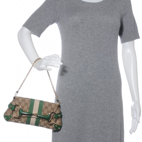 Gucci Monogram Web Small Horsebit Chain Clutch Green 2 of 7