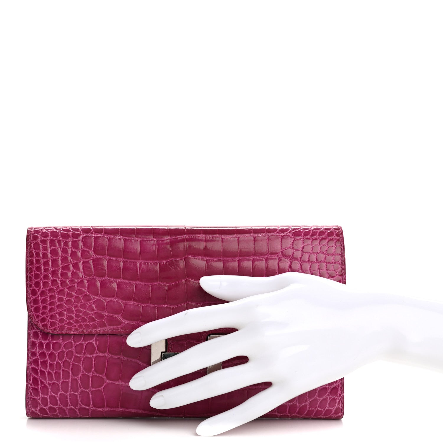 Hermes Shiny Alligator Constance Long Wallet Rose Scheherazade 2 of 12