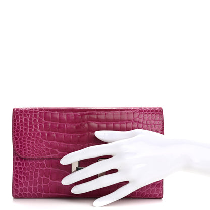 Hermes Shiny Alligator Constance Long Wallet Rose Scheherazade 2 of 12