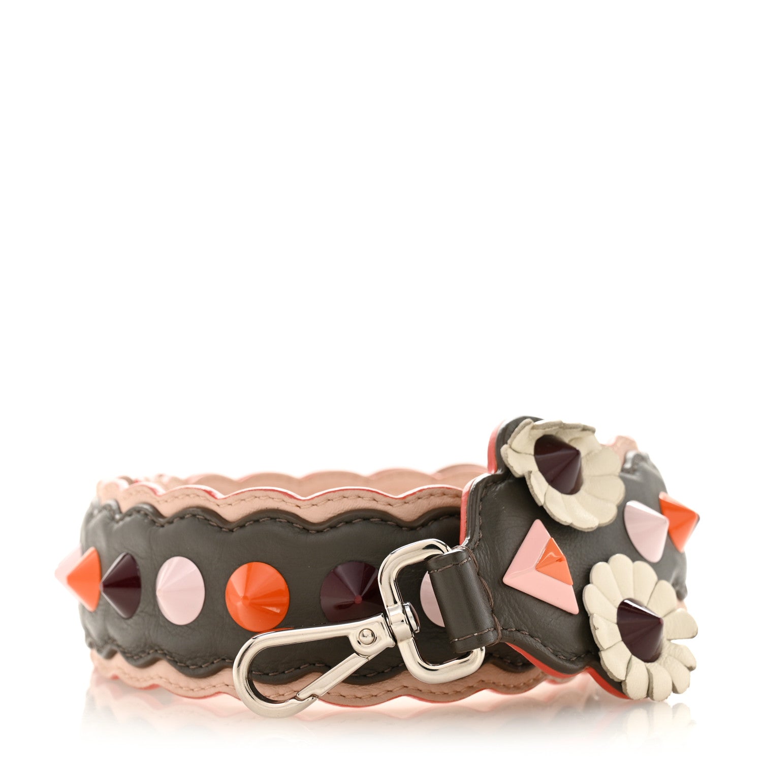 Fendi Vitello Dolce Nappa Hypnoteyes Bi-Color Scalloped Spike Studded Strap You Carbone Plaster White Multicolor 1 of 7