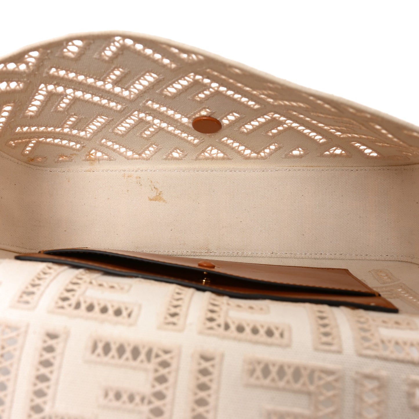 Canvas Cuoio Agata FF Ajour Embroidered Baguette Grezzo Cuoio