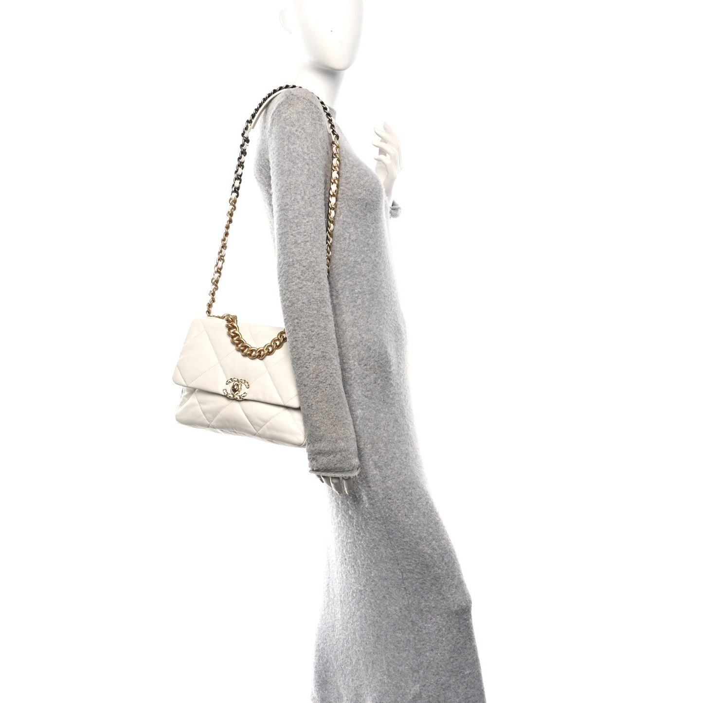 Goatskin Quilted Large Chanel 19 Flap White