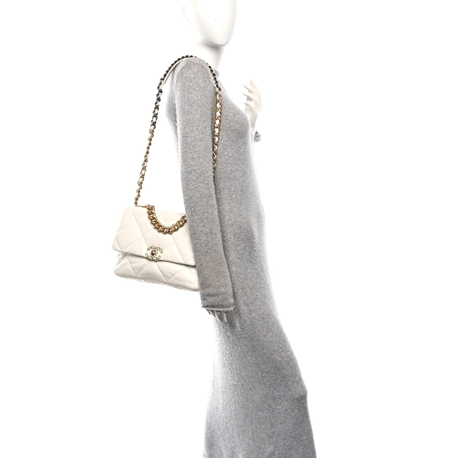 Chanel Goatskin Quilted Large Chanel 19 Flap White 3 of 19