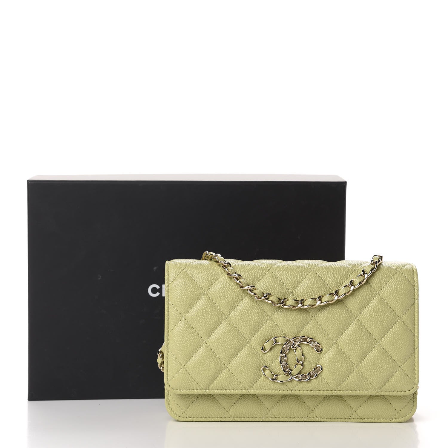 Chanel Caviar Quilted French New Wave Chain CC Wallet On Chain WOC Light Green 12 of 12