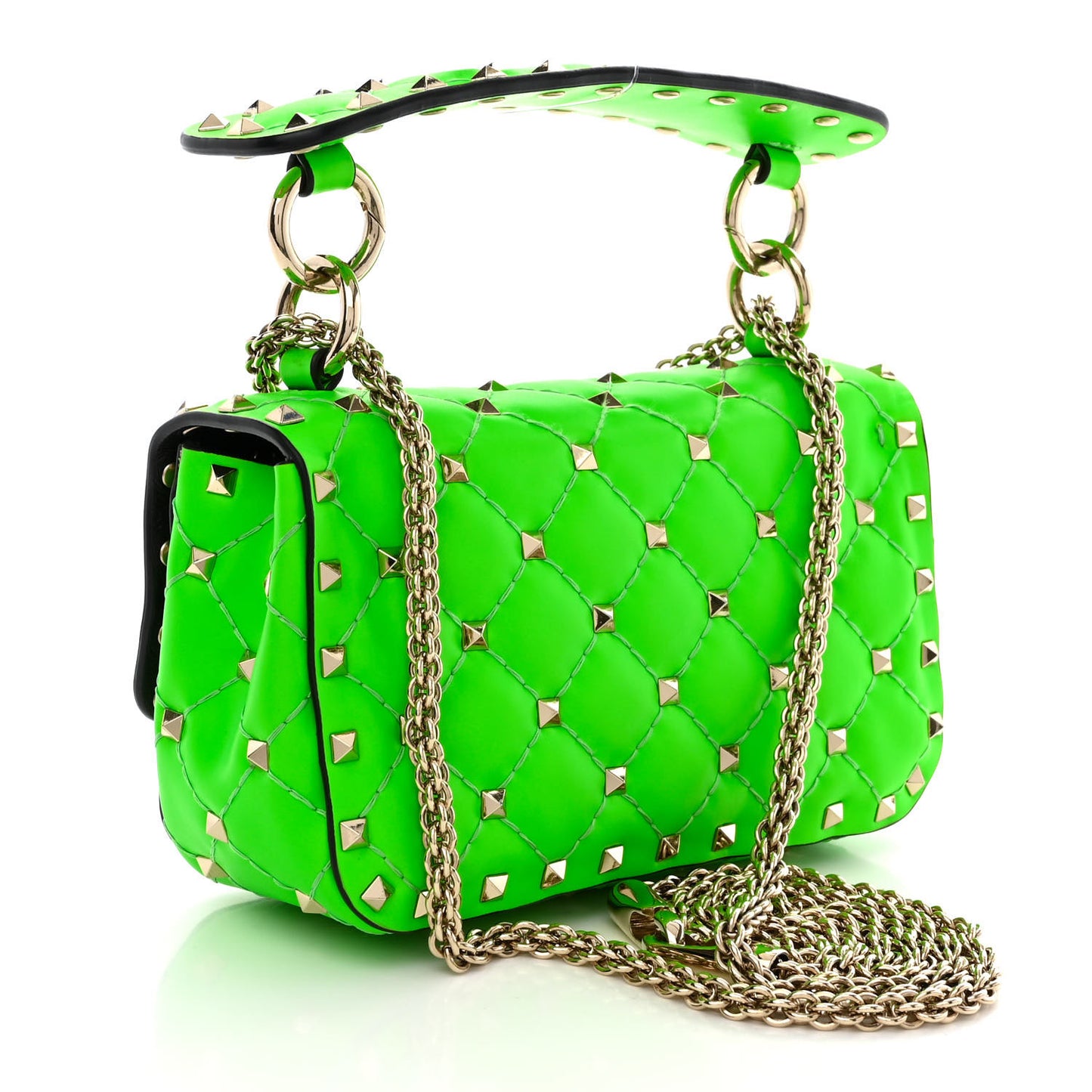 Calfskin Mini Rockstud Spike Shoulder Bag Fluo Green