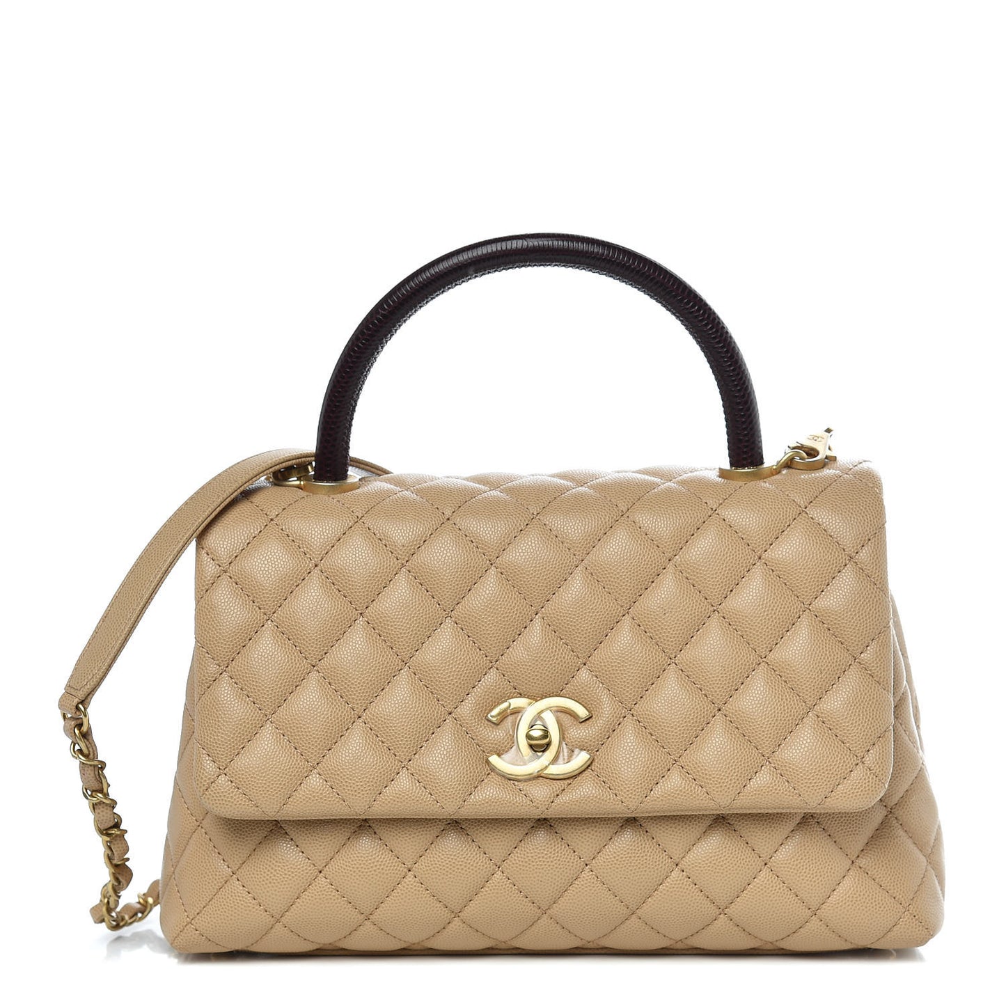 Caviar Lizard Embossed Quilted Small Coco Handle Flap Beige
