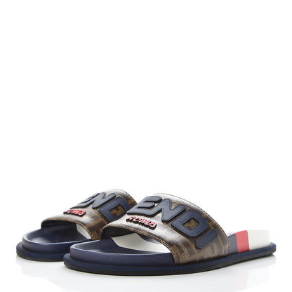 Fendi X FILA Glazed Fabric Calfskin FF 1974 Mania Slide Sandals 40 Mogano Panna Blueberry Caipiroska 3 of 9