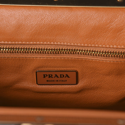 Prada Straw Crocodile Woven Semitracolla Frame Bag Tabacco Naturale 5 of 8