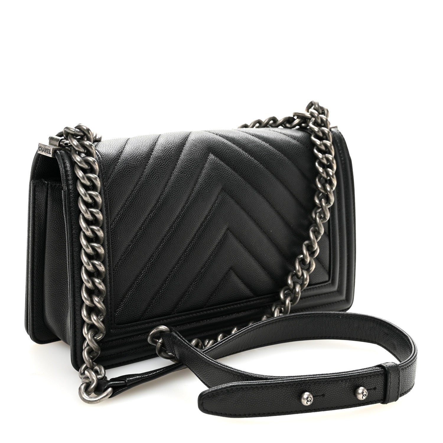 Chanel Caviar Chevron Quilted Medium Boy Flap Black 3 of 10