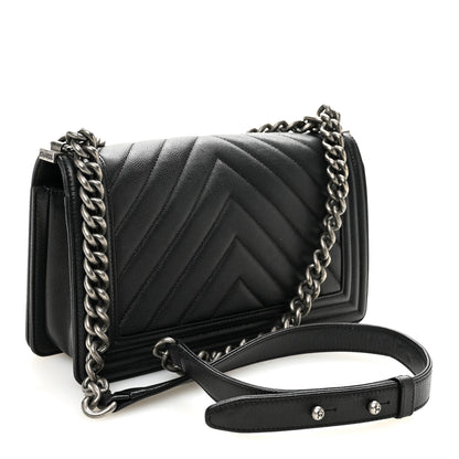 Chanel Caviar Chevron Quilted Medium Boy Flap Black 3 of 10