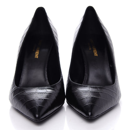 Saint Laurent Calfskin Crocodile Embossed Opyum Pumps 38 Black 2 of 11
