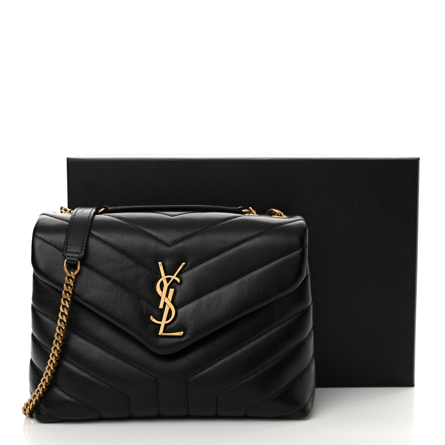 Calfskin Y Quilted Monogram Small Loulou Chain Satchel Black