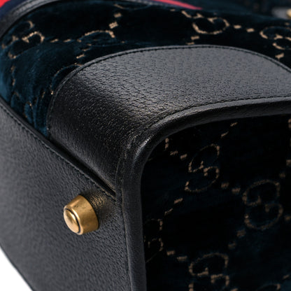 Gucci Velvet GG Monogram Textured Calfskin Web Medium Duffle Bag Blue Beige Black 11 of 13