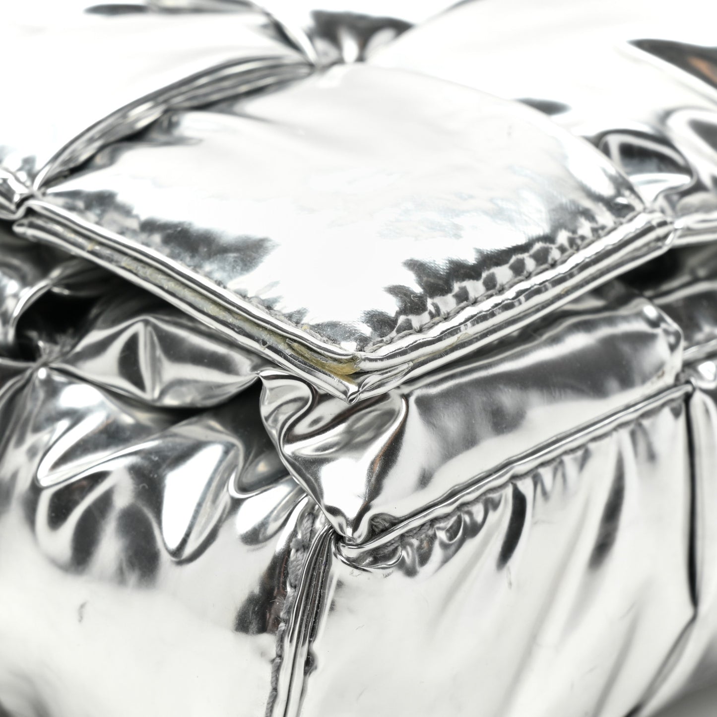 Metallic Lambskin Maxi Intrecciato Padded The Belt Cassette Bag Silver