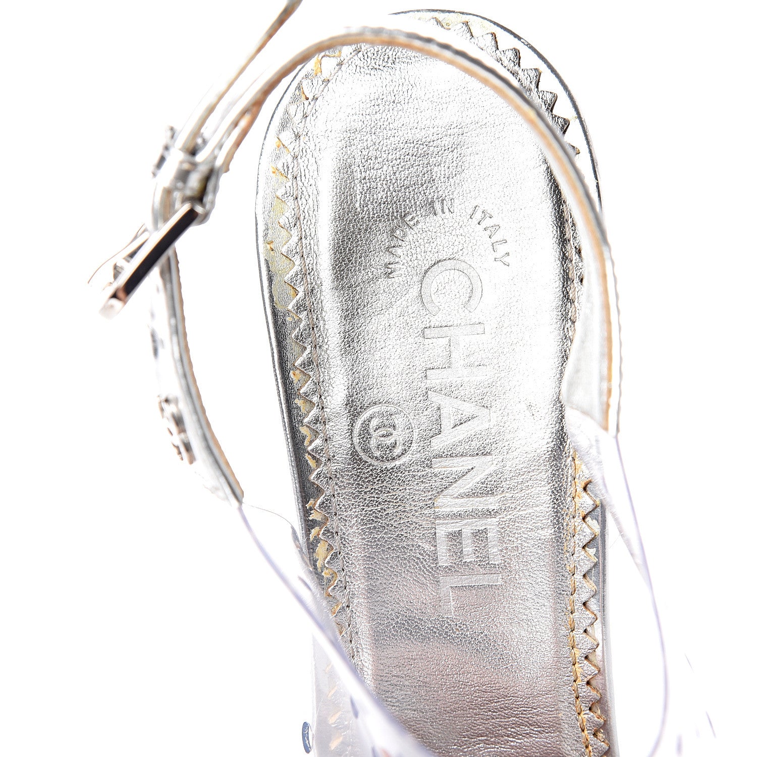 Chanel Calfskin PVC Peep Toe Sandals 39 Transparent Silver 8 of 9