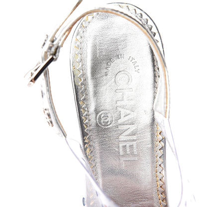 Chanel Calfskin PVC Peep Toe Sandals 39 Transparent Silver 8 of 9