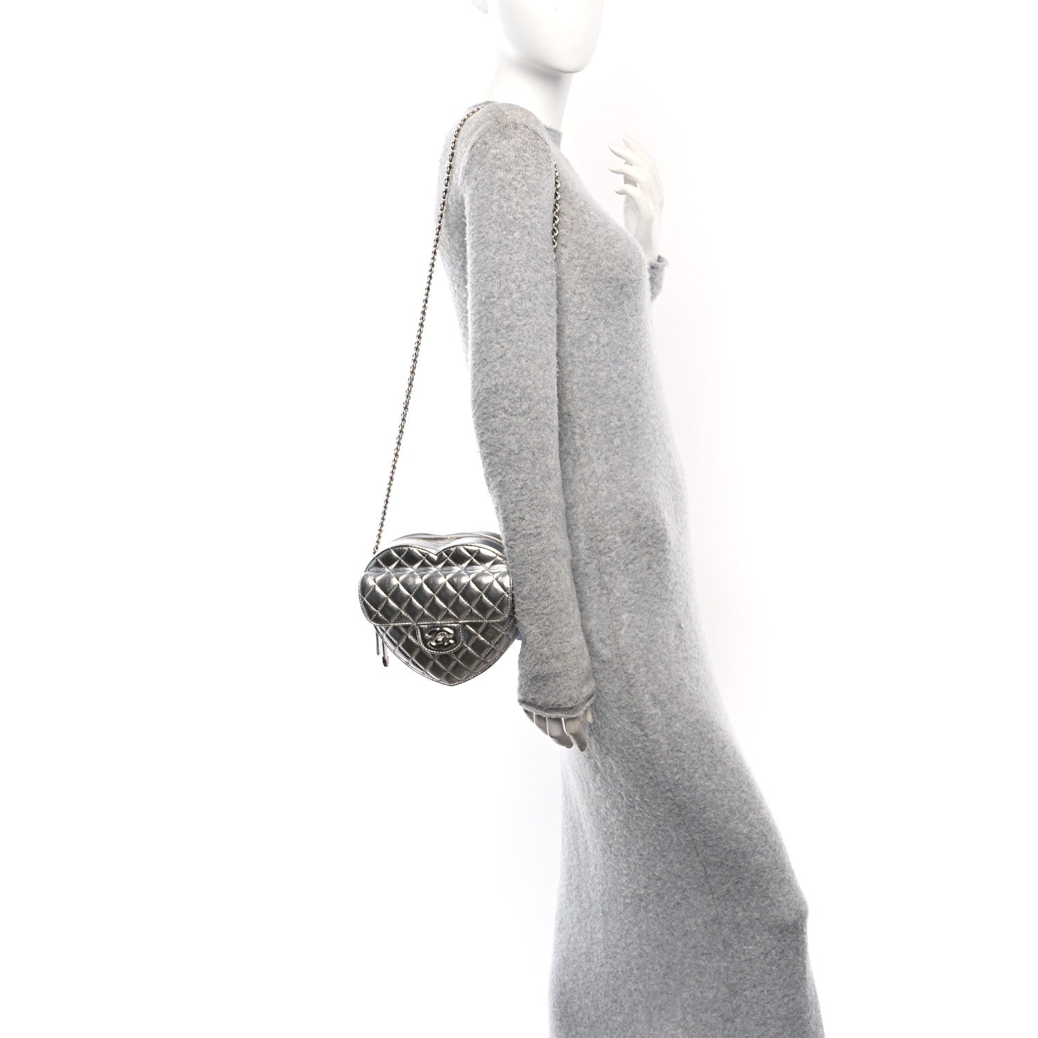 Chanel Metallic Lambskin Quilted CC In Love Heart Bag Silver 2 of 10