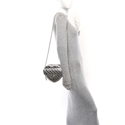 Chanel Metallic Lambskin Quilted CC In Love Heart Bag Silver 2 of 10