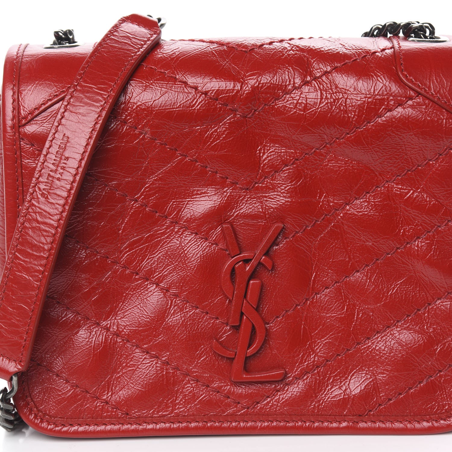 Saint Laurent Crinkled Calfskin Matelasse Monogram Niki Chain Wallet Red 10 of 10