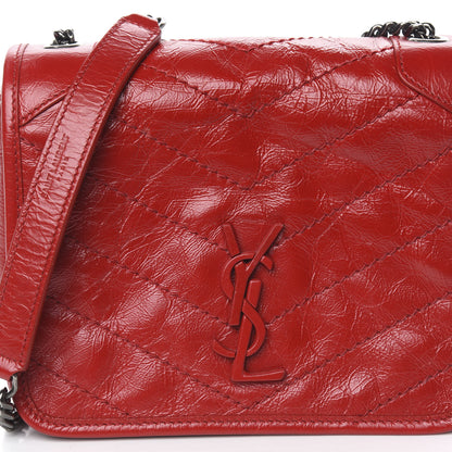 Saint Laurent Crinkled Calfskin Matelasse Monogram Niki Chain Wallet Red 10 of 10