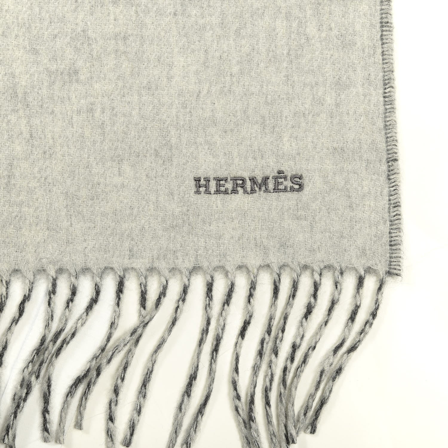 Hermes Cashmere Recto Verso Muffler Gris Clair Chiné Flanelle 4 of 4