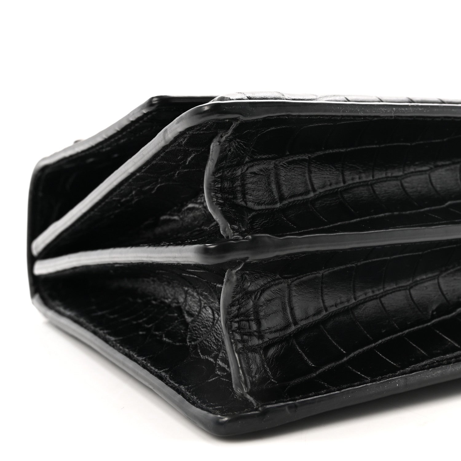 Saint Laurent Calfskin Crocodile Embossed Medium Monogram Sunset  Black 8 of 9