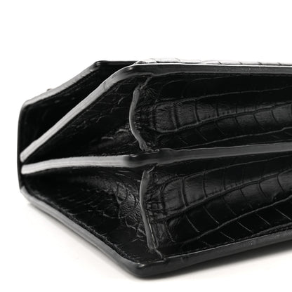 Saint Laurent Calfskin Crocodile Embossed Medium Monogram Sunset  Black 8 of 9