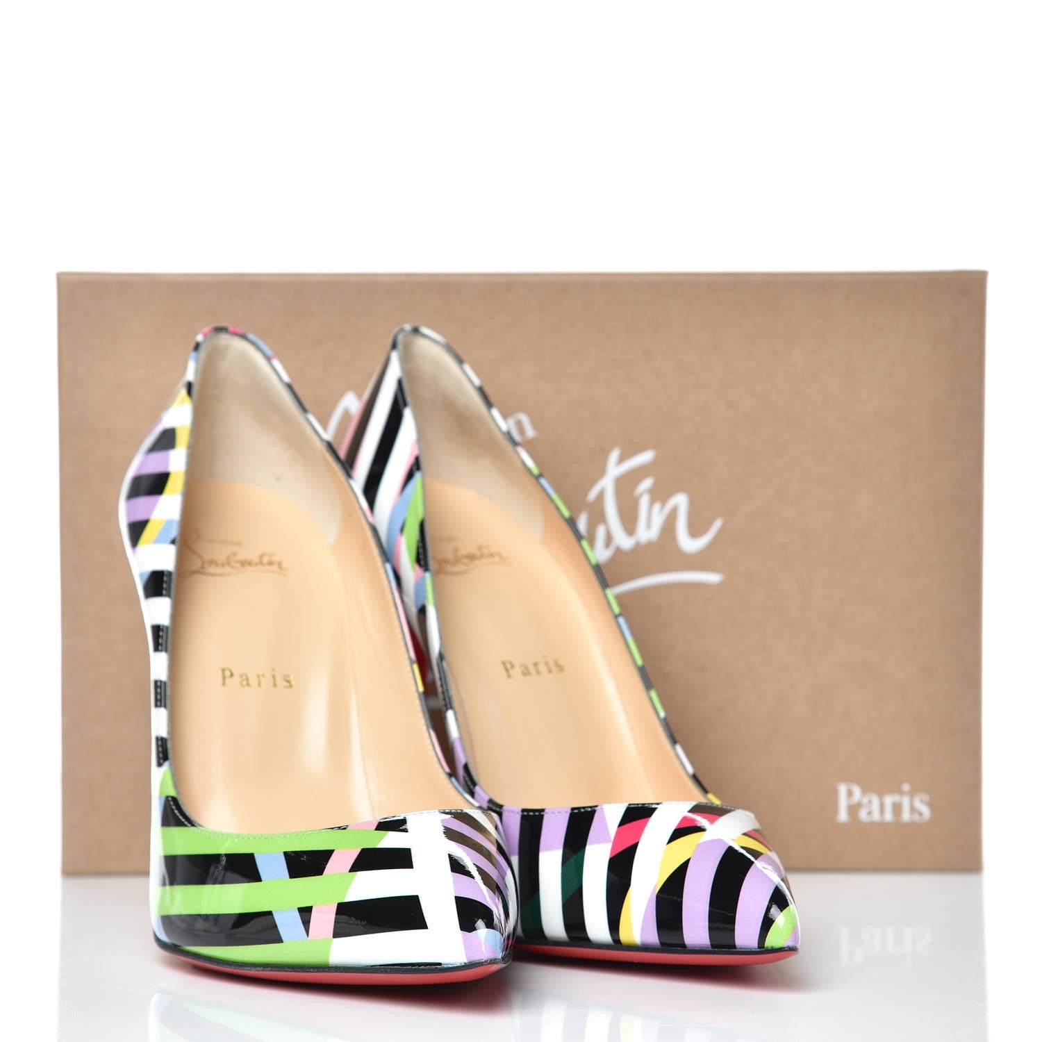 Christian Louboutin Patent Cinestripes Pigalle Follies 100 Pumps 39.5 Multi 8 of 8