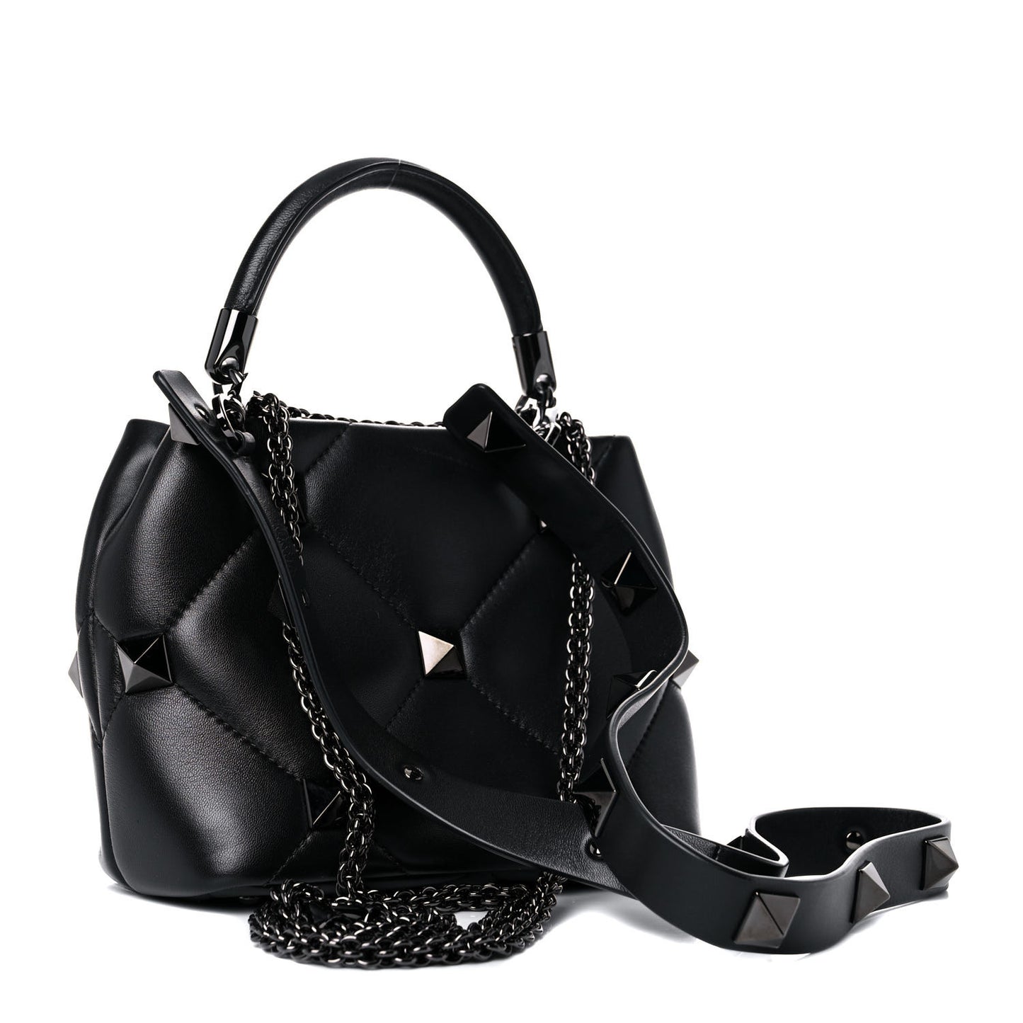 Nappa Monochrome Small Roman Stud The Handle Bag Black