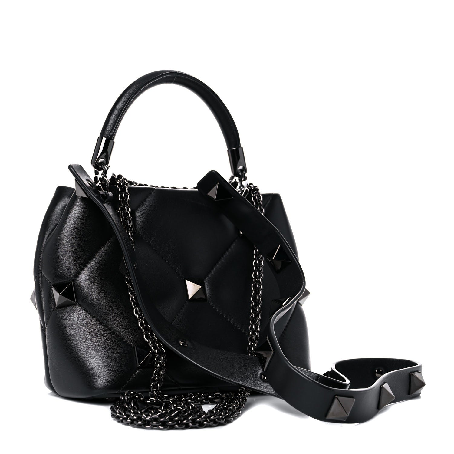 Valentino Garavani Nappa Monochrome Small Roman Stud The Handle Bag Black 3 of 11