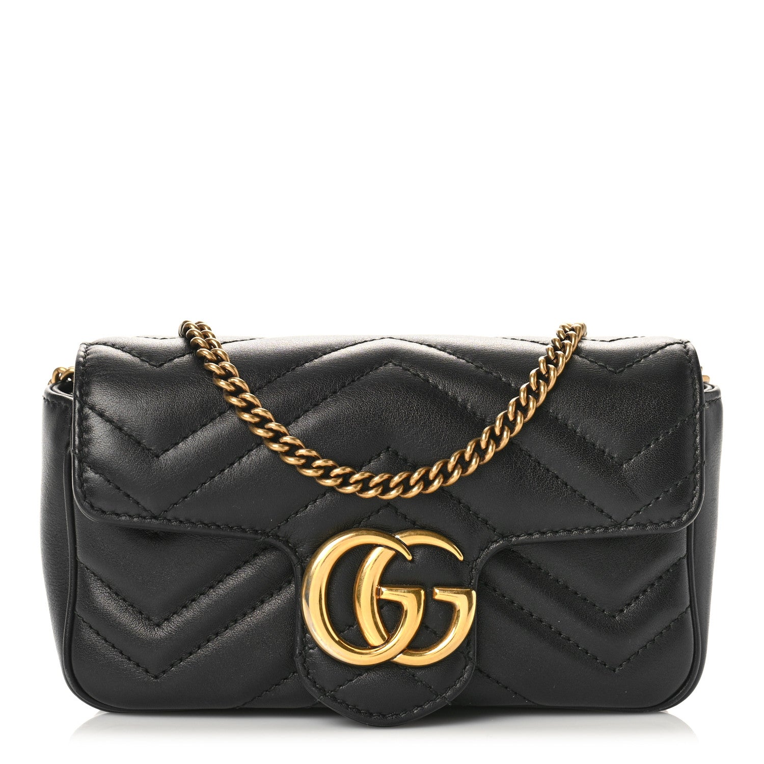 Gucci Calfskin Matelasse Super Mini GG Marmont Shoulder Bag Black 1 of 9