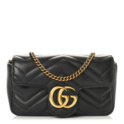 Gucci Calfskin Matelasse Super Mini GG Marmont Shoulder Bag Black 1 of 9
