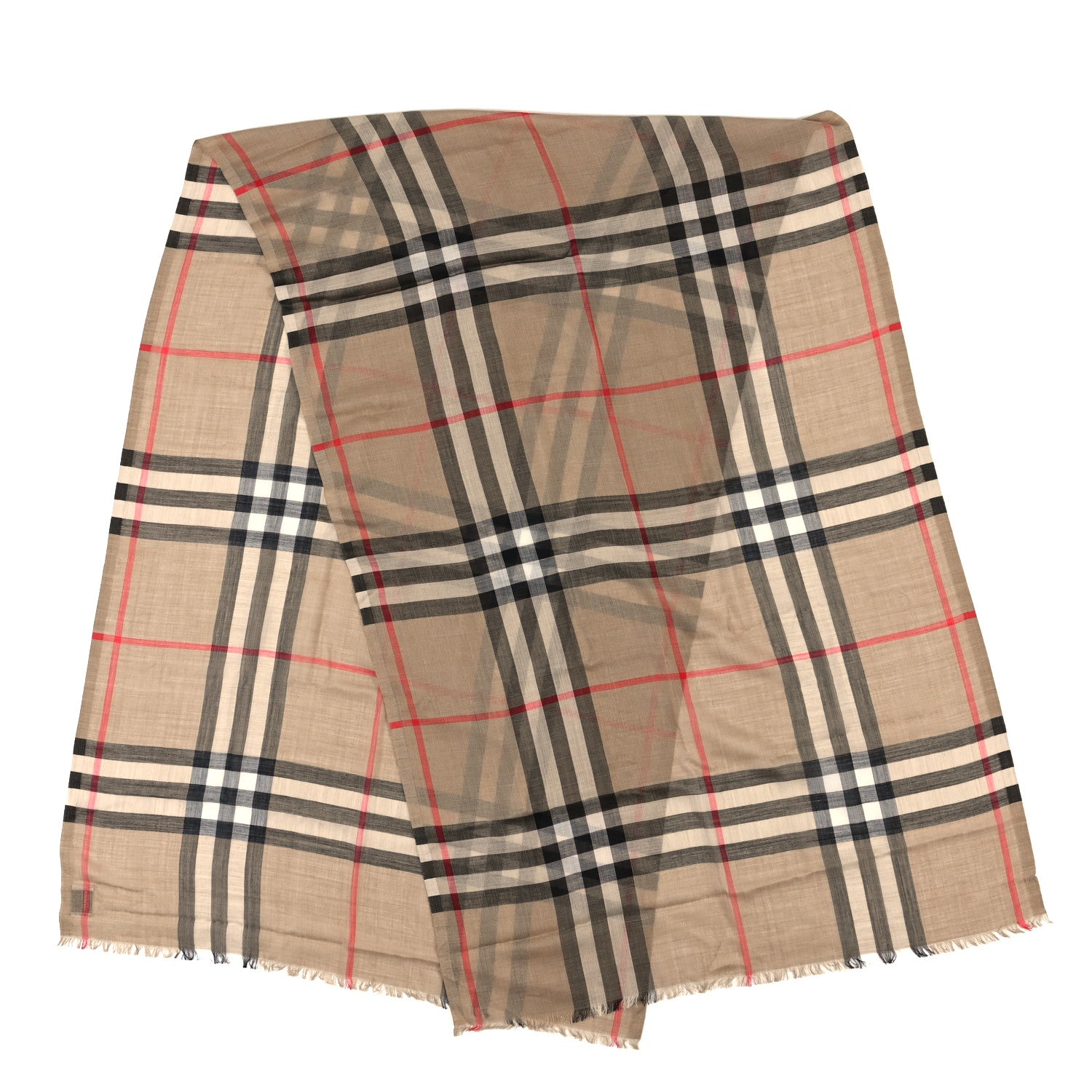 Burberry Wool Silk Gauze Giant Check Lightweight Scarf Camel 2 of 4